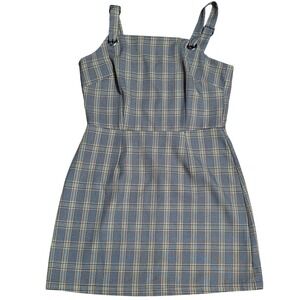 Bebop‎ Plaid Pinafore Dress Women's Size M Gray Square Neck Adjustable Straps
